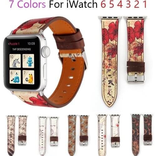 Vintage flower leather watchband for apple watch band 6 5 40mm 44mm belt bracelet for iWatch series Strap 4 3 2 1 38mm 42mm band