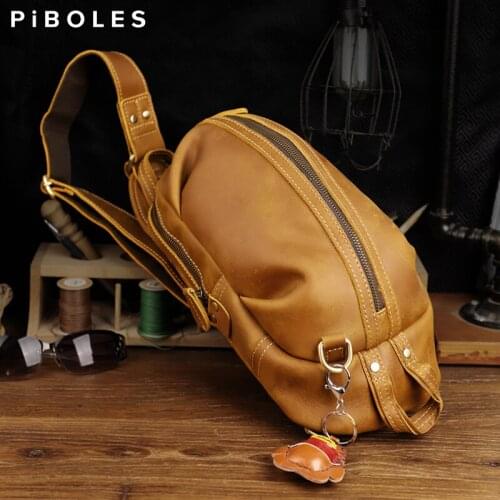 Large Capacity Mens Shoulder Bag Vintage Cowhide Chest Bag Portable Messeneger Crossbody Sling Bag For Travel Cowboy