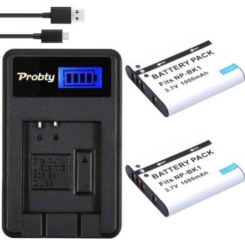 PROBTY 2pcs NP-BK1 NP BK1 Battery + LCD USB Charger For Sony DSC-S750 DSC-S780 DSC-S850 DSC-950 DSC-980 W180 W190 W370 Camera