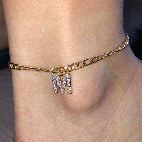 A-Z Letter Anklets For Women Zircon Initial Charm Cuban Link Anklet Bracelet Boho Jewelry Gift Bijoux Femme
