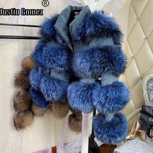 Popular Elegant Real Fox Fur Short Wool Coat Casual Streetwear Coats and Jackets Women Fashion Natural Fur Outwear