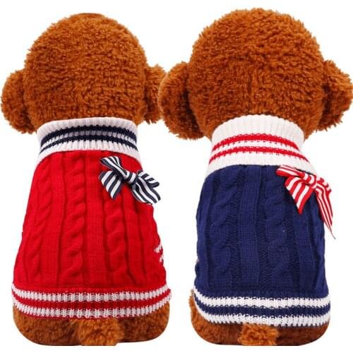 Winter Pet Dog Sweaters Clothes Puppy Cat Bow-tie Navy Dog Pullover Clothing Coat Puppy Dachshund Jumper Apparel Jersey Perro