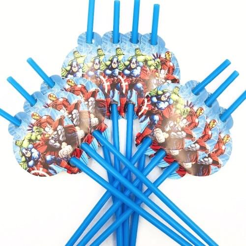 10pcs/set Avengers Cartoon Straw Theme Party Decoration Disposable Tableware baby shower Drinking Straws Party Supplies Favors