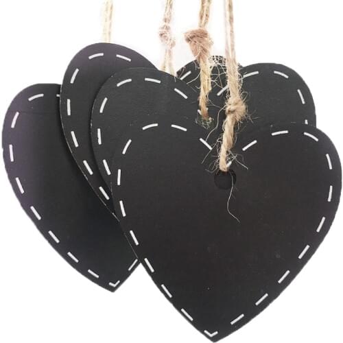 10pcs Heart Shape Wooden Gift Tag Blackboard With Hemp String Hang Tag Price Label Stationery Writing Notice Board Chalkboard