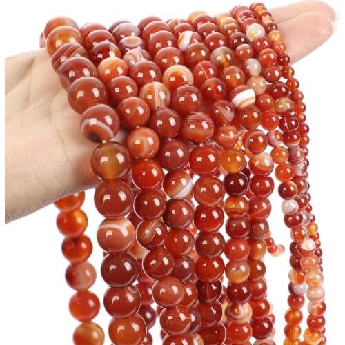 15"Strand Natural Stone Beads Smooth Orange Striped Agates Round Loose Beads For Jewelry Making Necklace Bracelet 4-12mm