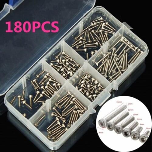 180pcs Stainless Steel Hex Socket Head Cap Screw M2 Qty Accessories Kit M2 x 4/6/8/10/12/16mm