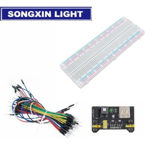 3.3V/5V MB-102 Breadboard power module+ 400 830 points Solderless Prototype Bread board kit +65 Flexible jumper wire