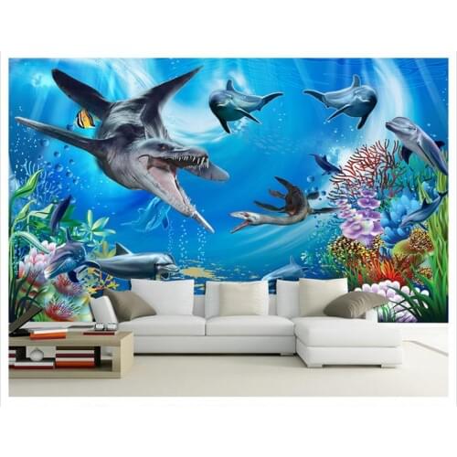 Customized 3d wallpaper 3d tv wall paper murals new 3 d underwater TV setting wall of dinosaurs mural wallpaper home decoration