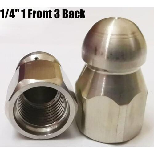 4000PSI 1/4" 1 Front 3 Back Sewer Jetter Nozzle Button Nose Pressure Drain Hose Pipe Tap Spray Nozzle For Car Home Cleaning Pipe