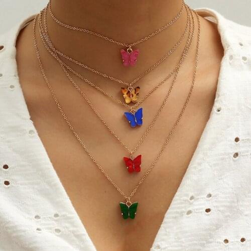 5pcs/set Cute Butterfly Pendant Necklace Women Girl Butterfly Chain Necklace Fashion Jewelry Accessories for Gift Party