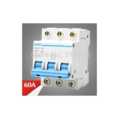 Free Shipping 2 years Warranty DZ47-60 C60 3P 60A 3 pole domestic C type small air switch unipolar Electric shock protection