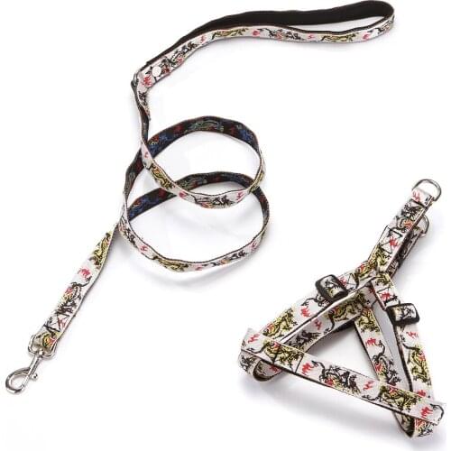 Floral Cotton Fabric Dog Harness with leash Set Dog leash Belt Pet Harness for Small Medium and Large Training Walking Outside