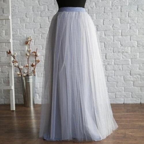 Full Length Tutu Tulle Skirt with Stretch Waistband Bridesmaid Princess Skirt Adult Petticoat 4 Layer 100cm Floor-Length Skirts