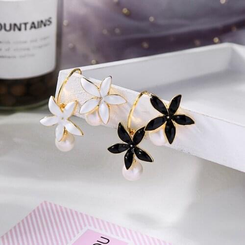 Ethnic Simple Design Drop Earring For Women Cute Black/White Enamel Flower Handmade Wholesale Birhtday Gift Jewelry Accessory