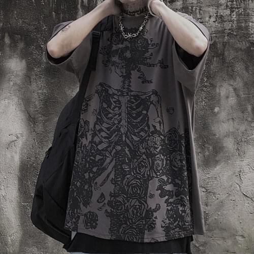 2021 Summer Tide Brand High Street Dark Wind Personality Skeleton Printed Shirt Loose Joker Short Sleeve T-shirt