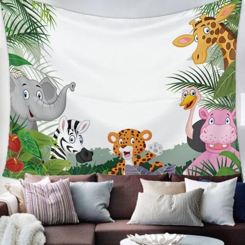 Jungle Animal Cartoon Giraffe Elephant Tapestry Bedroom Home Decoration Wall Blanket Tapestry Bedroom Wall Hanging Yoga Mat
