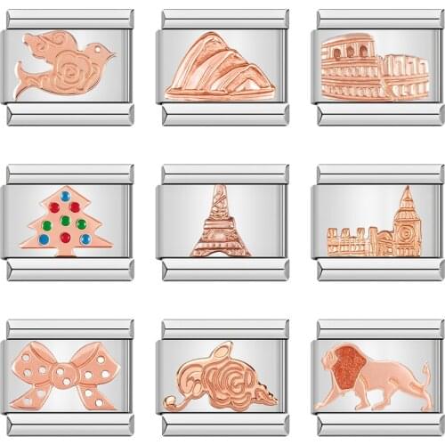 Hapiship Fashion Rose Leo Birds Bowknot Christmas Tree Italian Charm Fit 9mm Stainless Steel Bracelet Jewelry DIY Making DJ255