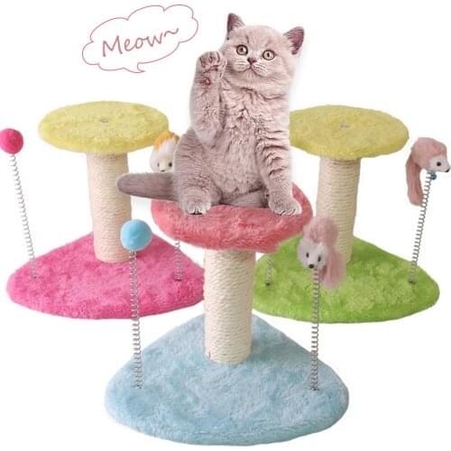 Pet Toy Sisal Cat Scratching Post for Cats Kitten Climbing Post Jumping Tower Toy with Ball Bite-resistant Protecting Furniture