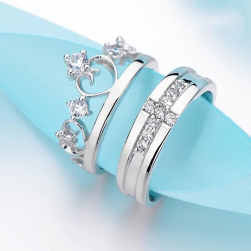 Crown open silver color jewelry infinity lovers Ring men retro filled anillos mujer anel CZ Crystal adjustable rings