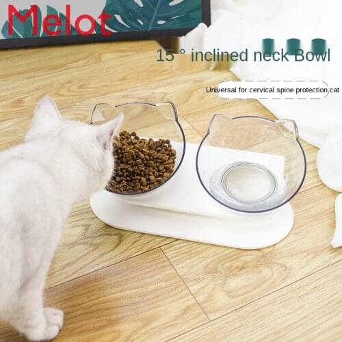 Cat Bowl Transparent Double Bowl Cat Food Bowl Water Bowl Cat Food Holder Cat Bowl Rack Dog Bowl Dog Food Basin Oblique Mouth
