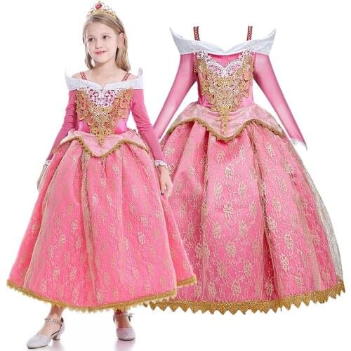 Girls Costume Sleeping Beauty Dress Sleeping Beauty Cosplay Pink Lace Wedding Dress Halloween Christmas Costume Girls Clothing