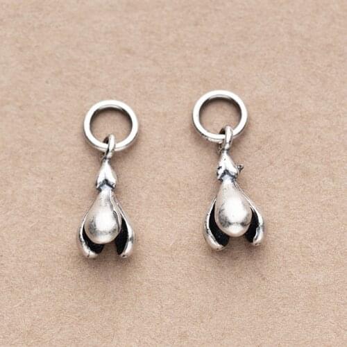 High Quality 925 Sterling Silver Small Flower Charms 14mm Thai Silver Craft Hoop Pendant DIY Women Jewelry Making Accessories