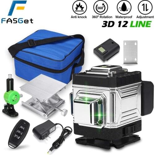 Laser Level Tripod Green 3D 12Lines Self-Leveling Vertical Horizontal Powerful 360 Bracket Green 3D Nivel Laser Receiver EU plug