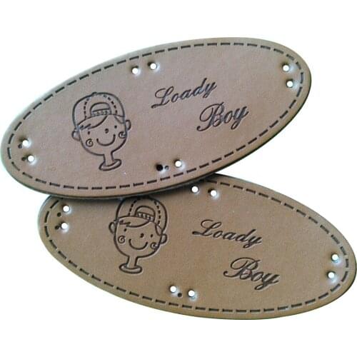 48Pcs/Lot Lovely Boy Leather Labels For Children Hat Hand Made Label For Kids Clothing Gift Tags Handwork Sewing Tag For Clothes