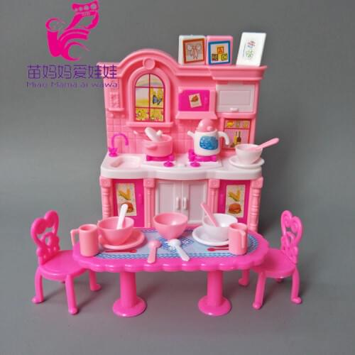 Mini funiture toy play doll house accessory kitch table desk dinner set for girls birthday Christmas present gift