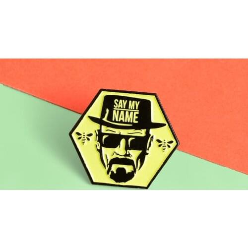 SAY MY NAME brooch hat sunglasses punk man bee yellow hexagon badge brooch pin cowboy lapel backpack hat gift for friends