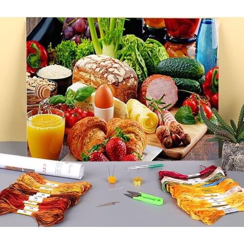 Fruit Pre-Printed 11CT Cross-Stitch Embroidery Kit DMC Threads Painting Sewing Handiwork Hobby Home Decor Magic