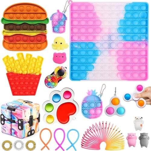 Kit Fidges Toys Rainbow Fidget Stress Relief Squish Toy For Kid Aldult Squishy Sensory Anti Stress Toys Game Hand Simple Dimple