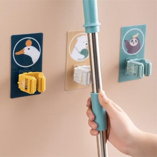 Wall Mounted Bathroom Hooks Cartoon Mop Holder Brush Broom Hanger Organizer Storage Rack Household Kitchen Hanging Cleaning Tool