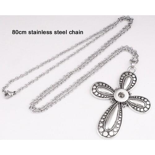 NF5933 cross 12mm snap button Sweater chain 80cm stainless steel necklaces & pendants DIY Jewelry