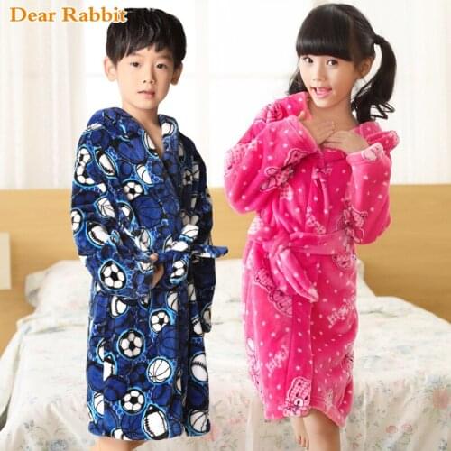 Fashion 2021 New Children Badja Herfst Winter Warm Flanel Nighgowns For Boys Cartoon Kids Dresses Fleece Girls Hooded Bathgowns