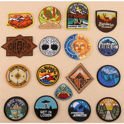 Hiking Patches Embroidery Iron on Patches for Clothing Jacket DIY Adventure Travel Sewing Fabrics Badges Stickers Applique