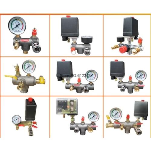 230V Regulator Heavy Duty Air Compressor Pump Pressure Control Switch 1 Port Air Pump Control Valve Switch 90-120 PSI with Gauge