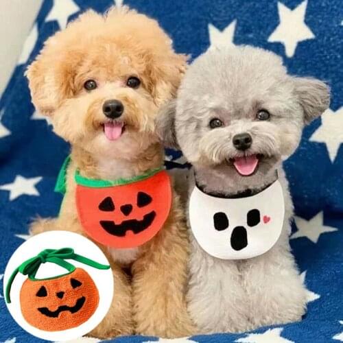 1PC New Halloween Style Pumpkin Bib Comfortable Ghost Bib Cartoon Cute Universal Pet Supplies Cat Bib Dog Triangle Saliva Towel