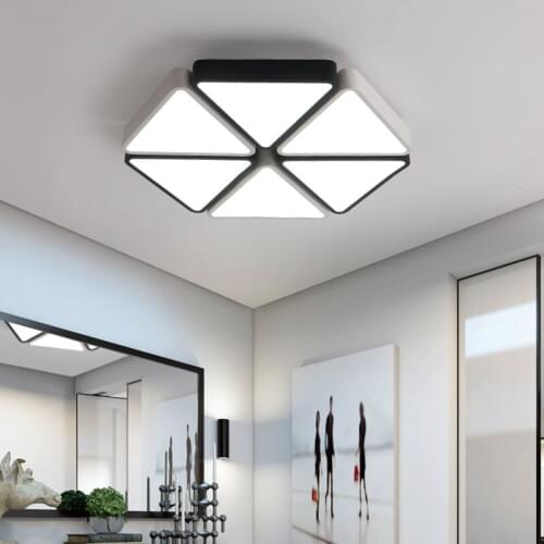 Modern Stylish Geometry Art Hexagon Shape Acrylic Scrub Black/White Shade Stitching Triangle LED Ceiling Light for Living Room