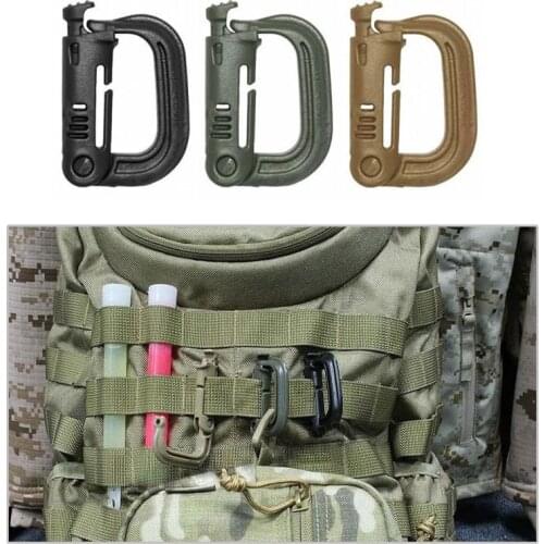 Tactical Molle D-Ring Hook Bag Accessory Shackle Carabiner Hook ABS Plastic Snap Clip Locking Camping Buckle Survival Hiking