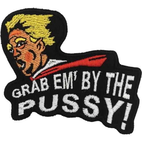 GRAB EM' BY THE PUSSY name tag iron on hook backing funny punk rock embroidered biker motorcycle patches for vest hat jeans