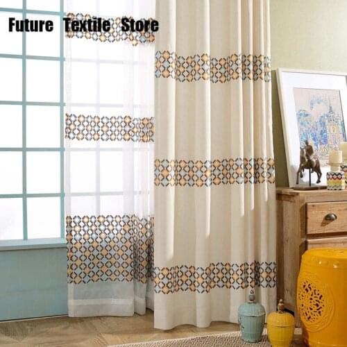 Curtains for Bedroom Digital GRID-new Modern Simple Cotton Hemp Embroidery Curtain for Living Room Window Yarn Fabric