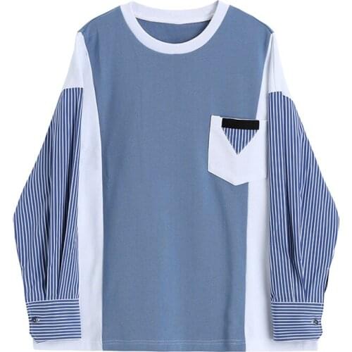 Fashion O Neck Striped Patchwork New Fashion Full All Match Blouse Women Z061