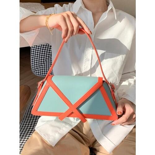 Fashion High Quality PU Leather Womens Shoulder Bag Crossbody Handbag Panelled Color Bag