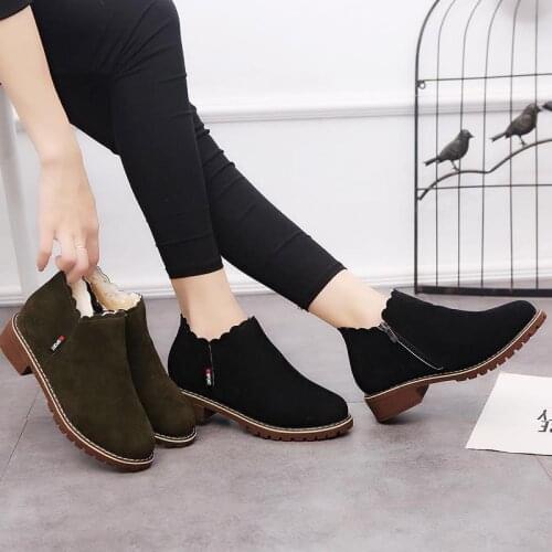 Short Boots Women 2019 Wild Nude Boots Thick Heel Cotton Boots British Style Womens Shoes Womens Boots Plus Velvet Boots