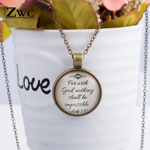 ZWC Hot Vintage Fashion Christian Belief Glass Pendant Necklace For Women Men Creative Letters Elegant Necklaces Jewelry Gift
