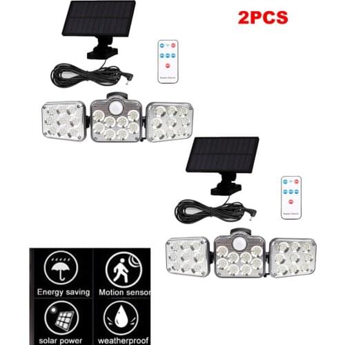 2pcs 138 led remote seperable Solar Light Outdoor Motion Sensor Solar Powered Light 3 Heads Waterproof Wall lamp Garden Street L