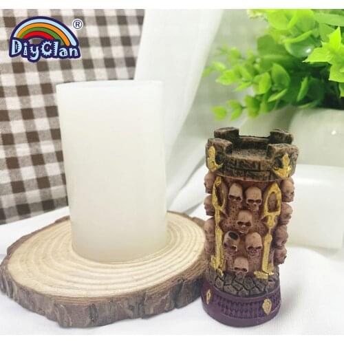 3D Skull Tower Silicone Candle Mold Chocolate Baking Fondant Cake Decorating Tools Handmade Resin Plaster Clays Craft Mould