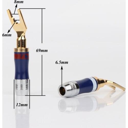 4pcs Nakamichi High performance 24K Gold Plated Fork plug, Speaker Screw Lock Y spade Connector