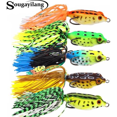 Sougayilang 5Pcs Frog Fishing Lure Crankbait Topwater Fishing Bait 5.2cm/7g Sharp Hooks Simulation Soft Bass Bait
